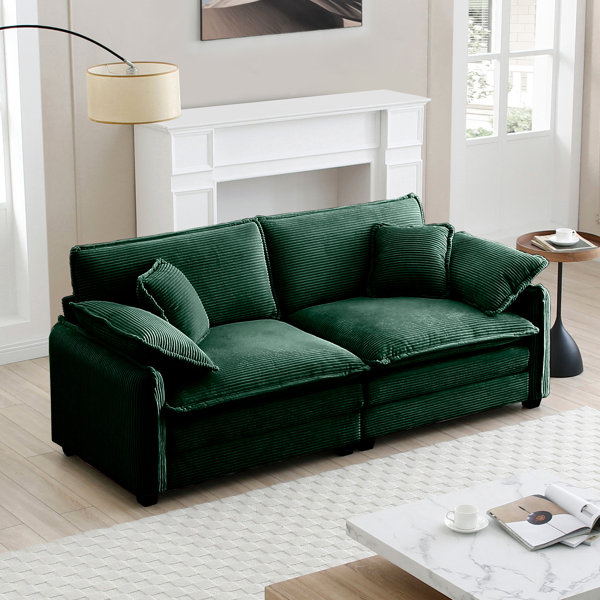 Latitude Run® Warm And Cozy Living Room Sofa With 4 Pillows Upholstered